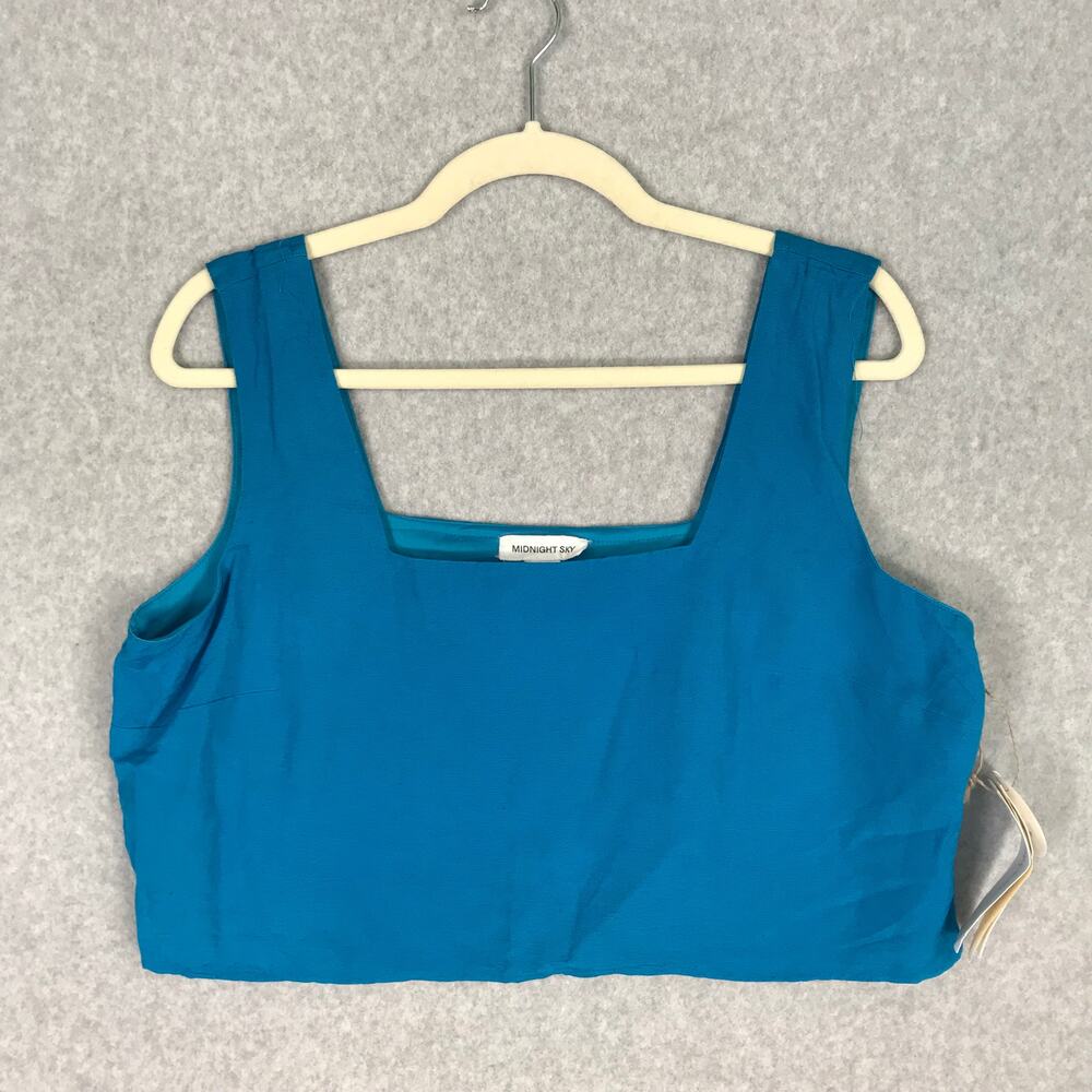Midnight Sky Crop Tank Top Large Blue Linen Cotton Resort Vacation Cruise Beach